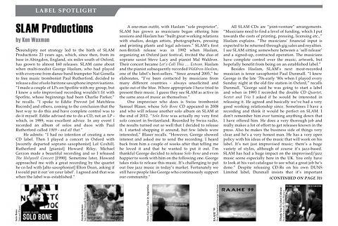 SLAM Productions featured in The New York City Jazz Record, 08-2012. Copyright 2012 The New York City Jazz Record.